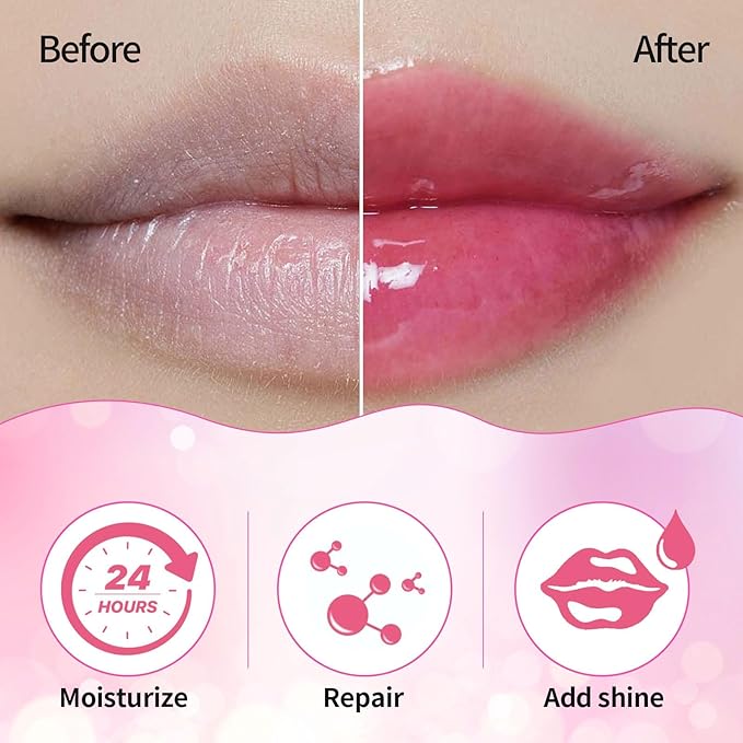 Plumping Lip Oil, Hydrating Gloss Tinted Lip Balm Transparent Lip Care, Big Brush Head Glitter Shine, Long Lasting Nourishing Non-sticky Fresh Texture(2PCS CHERRY)