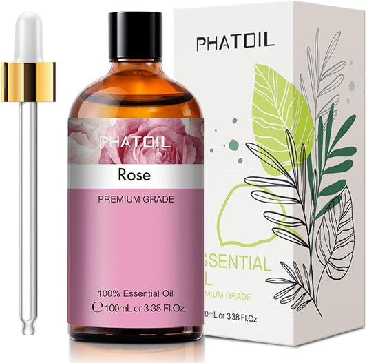 3.38FL.OZ Rose Essential Oil with Glass Dropper, for Aromatherapy Diffusers, Humidifiers, Great for DIY Candle and Soap Making, Huge 100ML Bottle