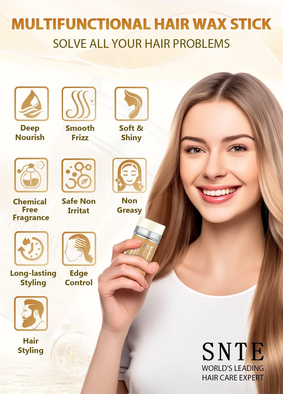 Samnyte Hair Wax Stick for Flyaways, Fly Away Hair Tamer Stick for Baby Hair, Hair Finishing Stick Works in 3 Seconds, Hair Wax Stick for Long-Lasting Fixed Hair Styling, Wax Stick for Hair