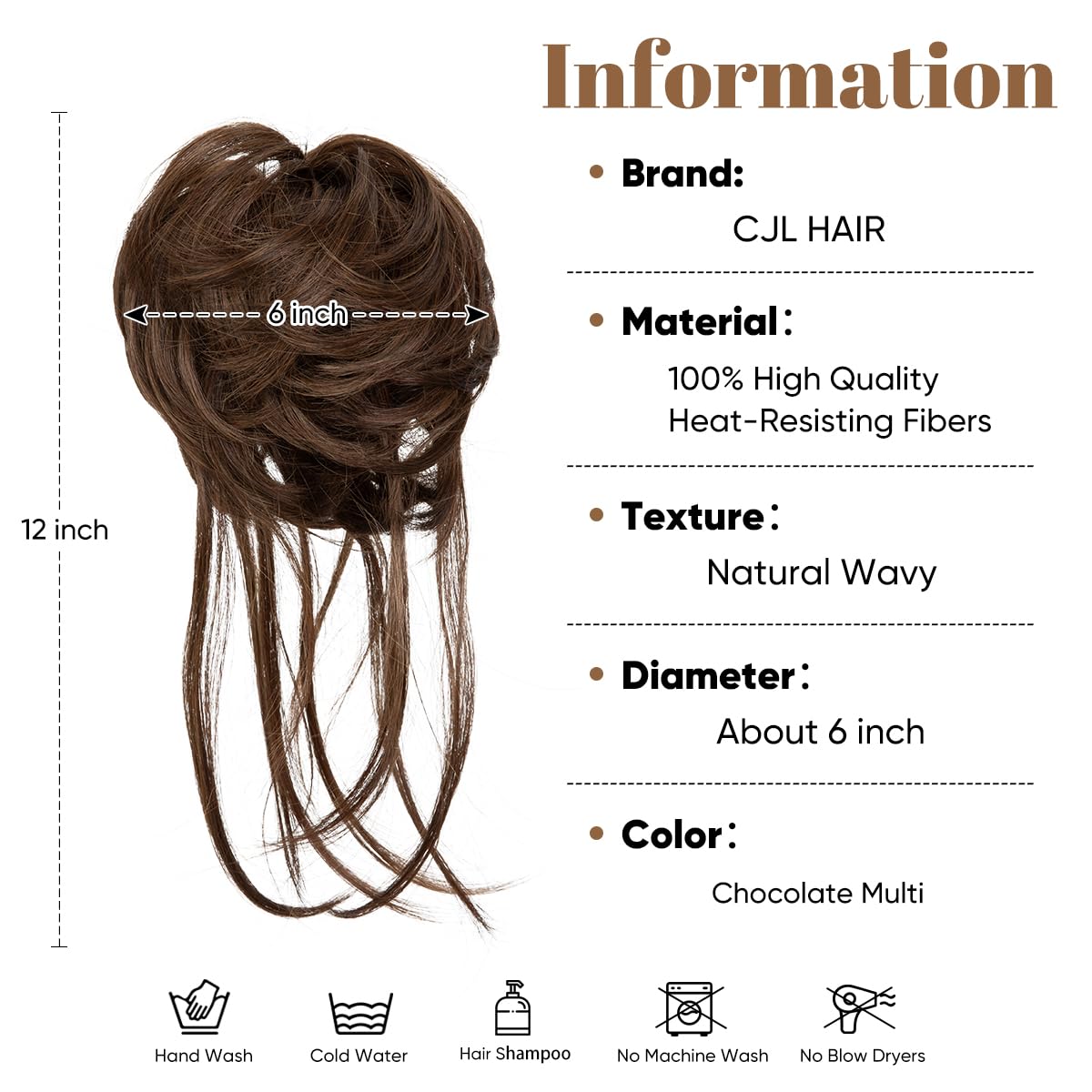 CJL HAIR Messy Bun Hair Piece Curly Hair Bun Extensions with Straight Tails Synthetic Hair Scrunchies Ponytail Hairpieces for Women Chocolate Multi