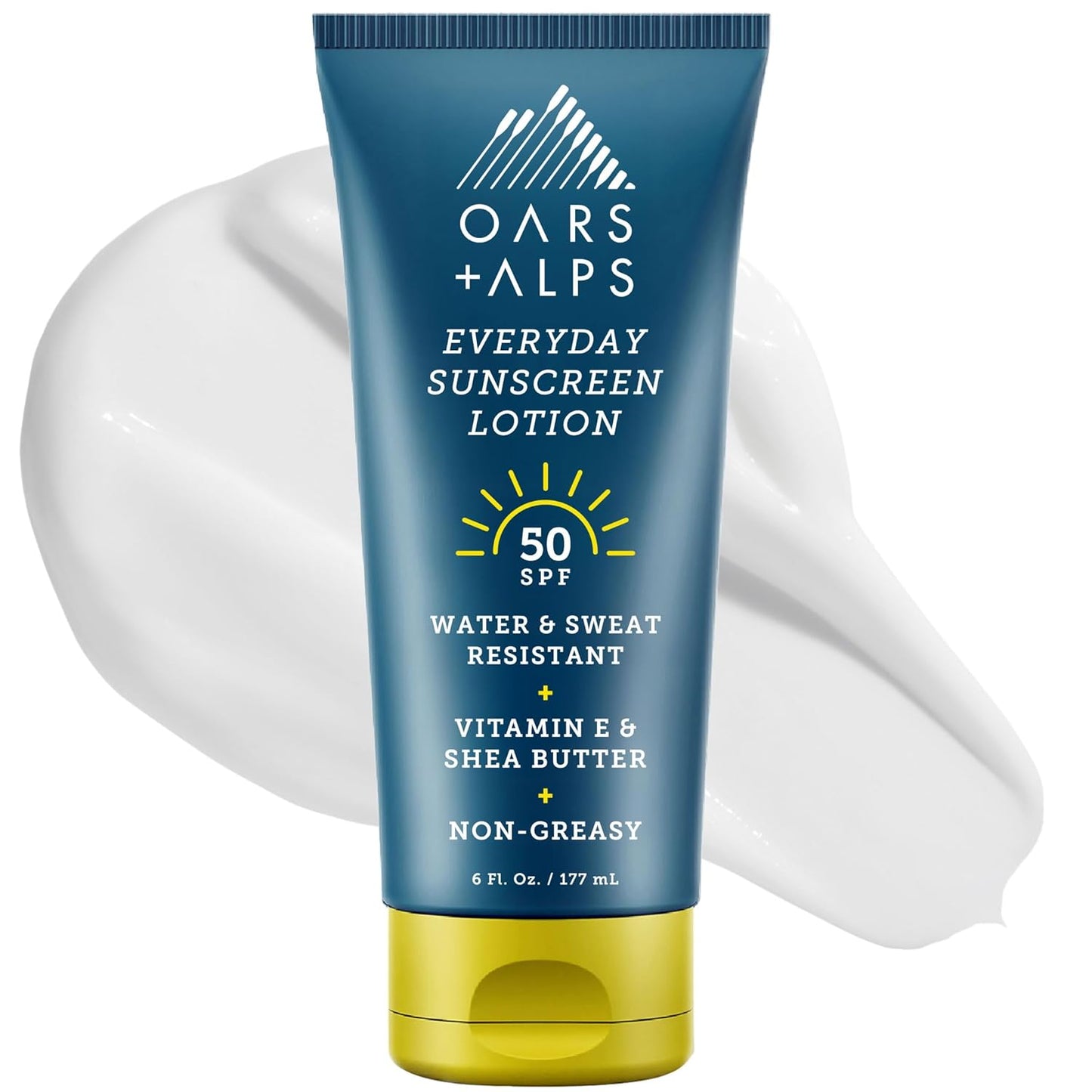 Oars + Alps Sunscreen Body Lotion for Everday Use, SPF 50 Body & Face Sunscreen Lotion, Infused with Aloe Leaf & Vitamin E, No White Residue, Water & Sweat Resistant, All Skin Types, Lightweight, 6oz