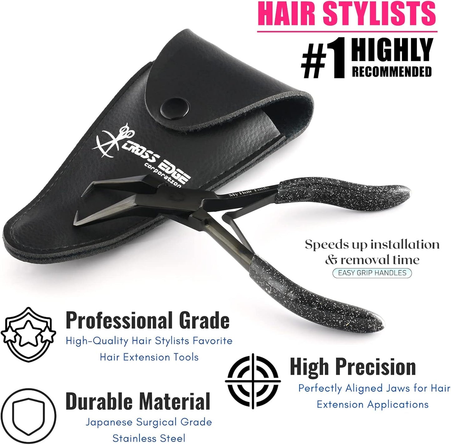 Hair Extension Pliers Compact Micro Beads & Tape in Hair Extension Remover Plier 5.5 Inch Stainless Steel microlink Beads Human Hair Extensions Tools (Black)