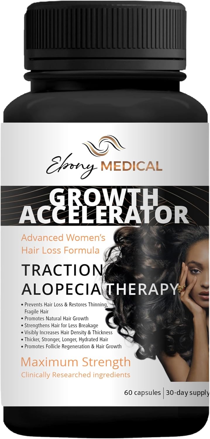 Ebony Medical Hair Regrowth Supplement for Women – Traction Alopecia & Thinning Hair Support – Follicle Repair, Stronger Hair Growth & Density – Keratin Boost, Natural Hair Vitamins – 30-Day Supply