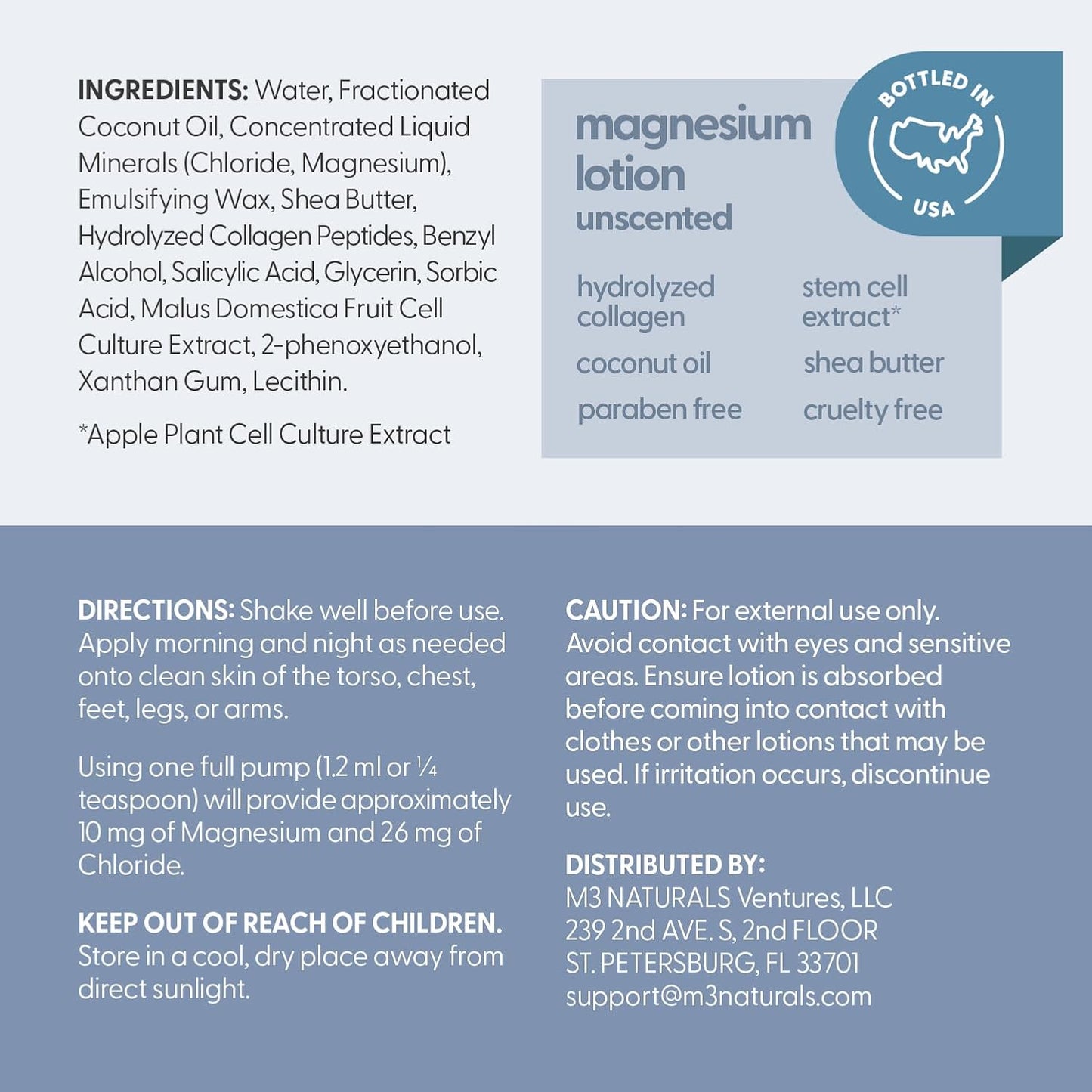 M3 Naturals Unscented Magnesium Lotion for Sleep & Leg Cramps, Suitable for Sensitive Skin, Helps with Muscle Relaxation, Soothes Tired Legs & Foot Aches and Supports Restful Nights, 8 fl oz