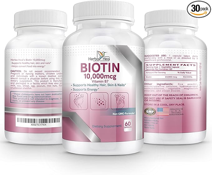 Biotin 10,000MCG Capsules Hair Growth for Women and Men - Vitamin B7 Pills - High Potency Supplement for Healthy Skin Nails and Hair Transplant