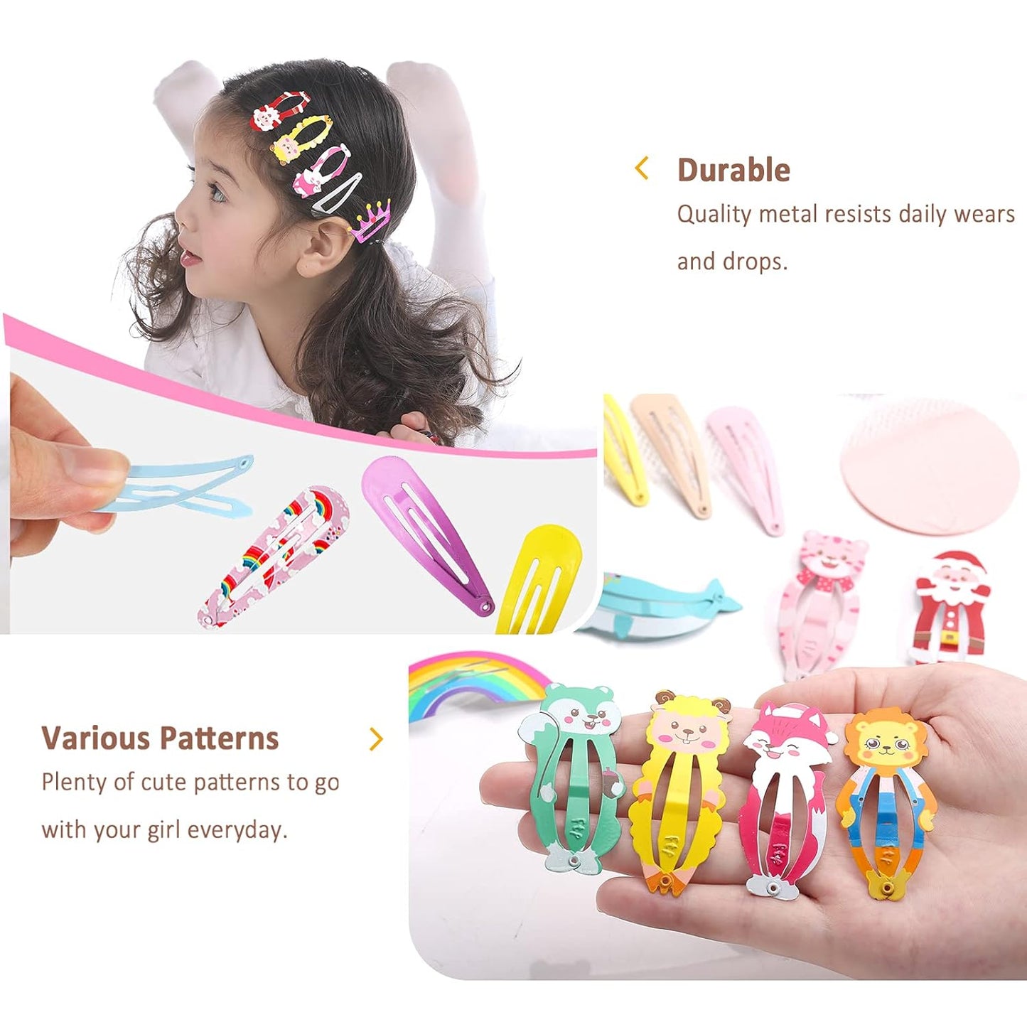 Hair Clips, Funtopia 100 Pcs Cute Snap Clips Barrettes for Women Teens Girls Kids, Colorful No Slips Metal Fruit Animal Hair Clips for Birthday Party Christmas Gift