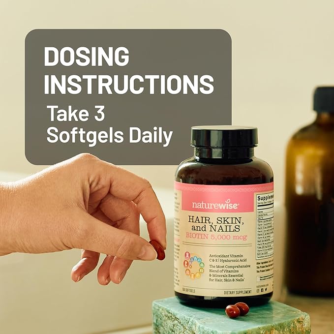 NatureWise Hair Skin and Nails Vitamin, Biotin 5000mcg w/Hyaluronic Acid, Collagen for Women with C, B Complex, D3, A, E, Iron - Non-GMO, Gluten Free - 270 Softgels[3-Month Supply]