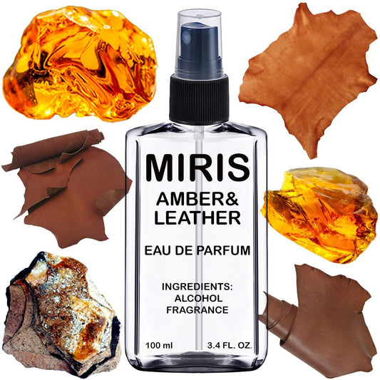 MIRIS Amber & Leather, Long-Lasting Unisex Eau de Parfum for Women & Men, Spray 3.4 Fl Oz / 100 ml