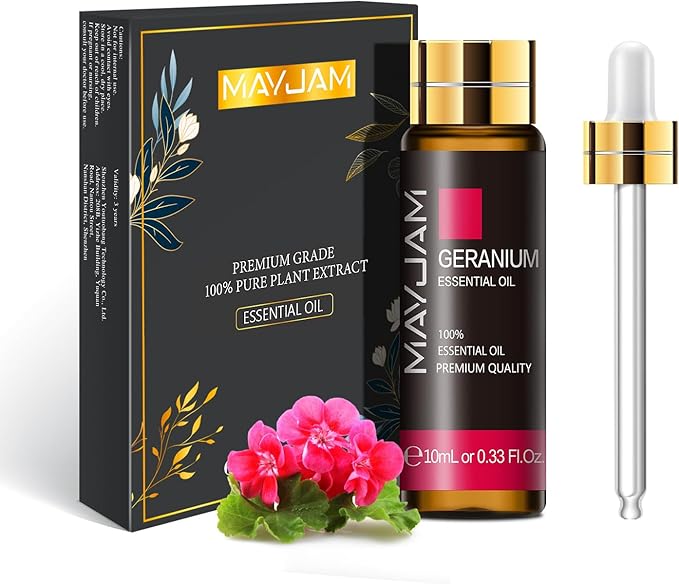 Geranium Essential Oil, MAYJAM 10ML/0.33FL.OZ Premium Geranium Oils for Soap Candle Making, Diffuser, Bedroom, Living Room, Office