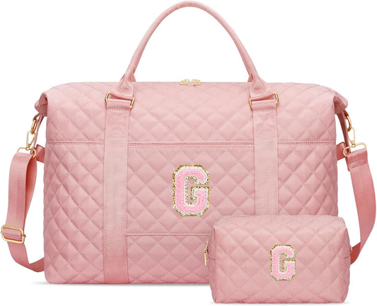 Gifts for Teen Girl, Initial Travel Duffle Bag, Personalized Women Weekender Overnight Bags, Gift for Daughter Kid Girl Wife Friend（Pink,G)