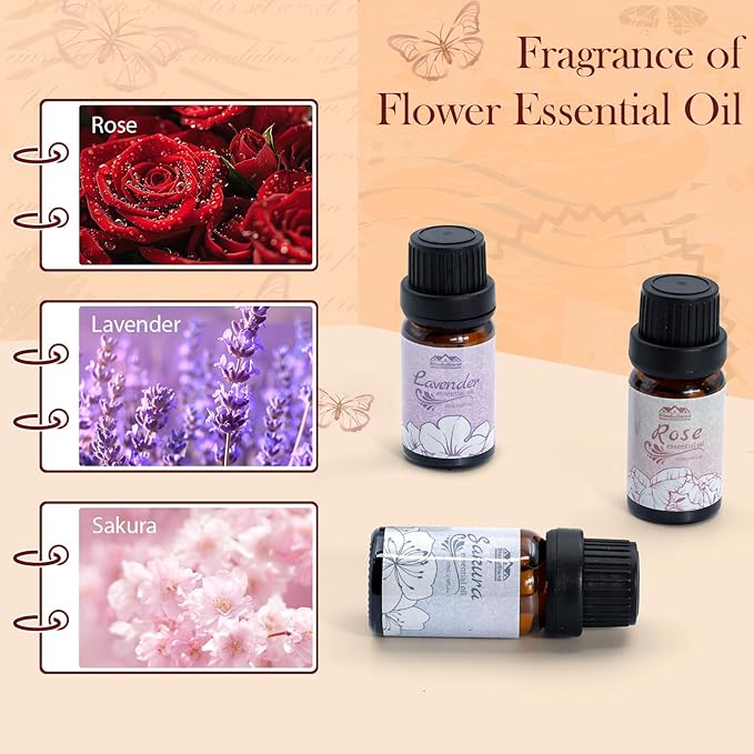 6 Pack Aromatherapy Essential Oils Set Diffuser for Home Care Lavender Jasmine Rose Chamomile Sakura Gardenia Fragrance of Spring Flower Essential Oil Gift Set for Candle Making 10ML