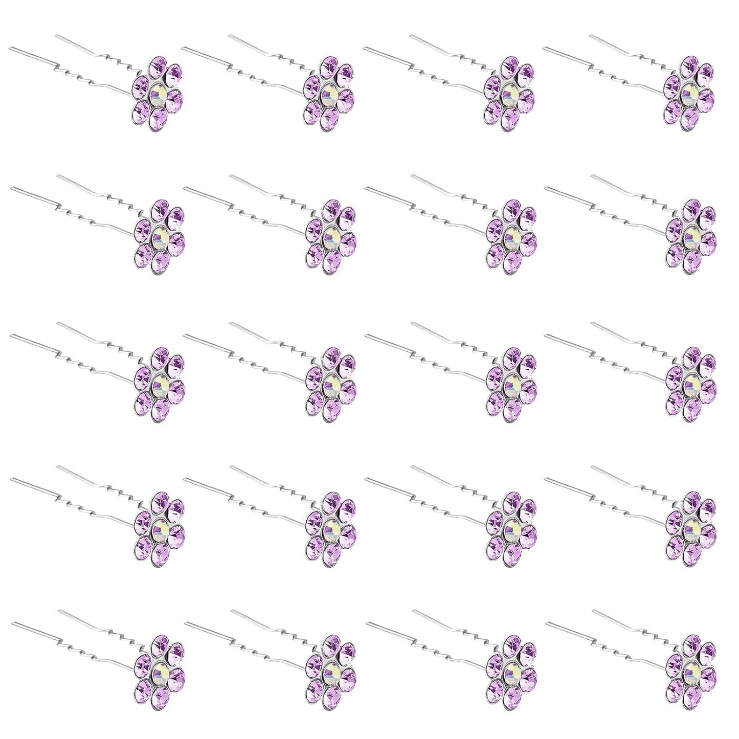 20 Pack (Violet) Crystal Flower Hair Pins Rhinestone Hair Clips for Bridal Wedding Women Hair Jewelry Accessories, with Clear Container