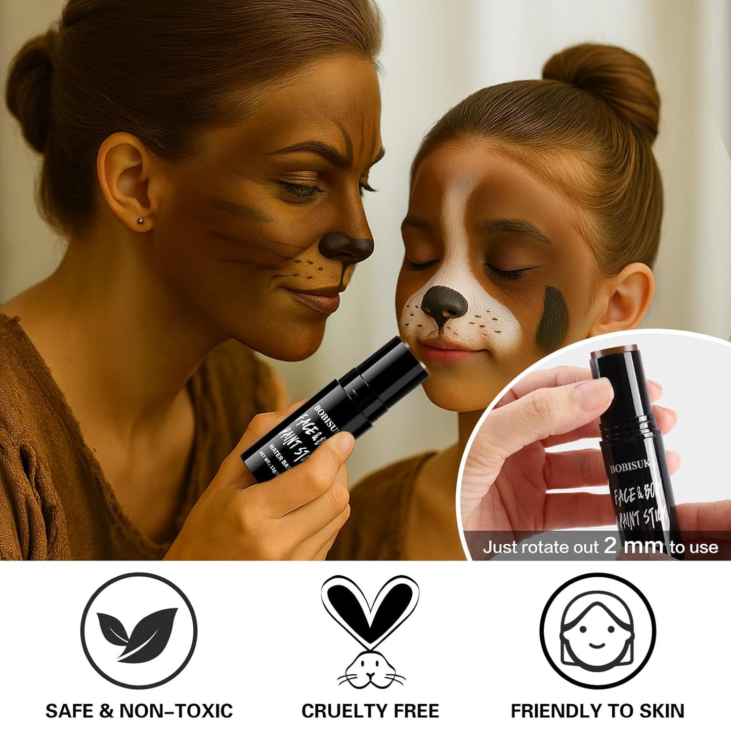 BOBISUKA Brown Face Body Paint Stick Washable Water-Based Face Paint Makeup Stick for Halloween, Skeleton, Skull, Camo, Hunting, Cosplay, SFX, Sports Eye Black & Costume Party