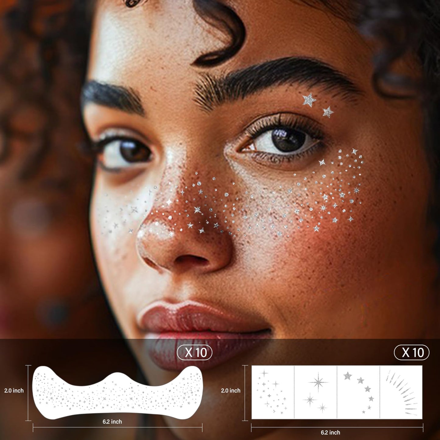 20 Pcs Silver Glitter Freckles Face Tattoos, Silver Glitter Freckles Makeup Patches, Waterproof Sparkle Freckles, Glitter Freckles Temporary Face Tattoos for Women