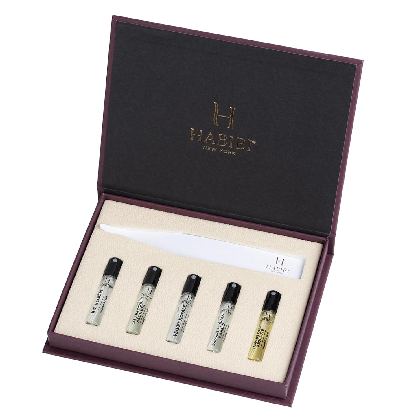H HABIBI Deluxe Women's Discovery Perfume Sample Set – Luxury Eau De Parfum Fragrance Sampler for Women, Includes Iris, Magnolia, Jasmine Oud & Rose, Travel Size Gift Set, 5 x 2ml