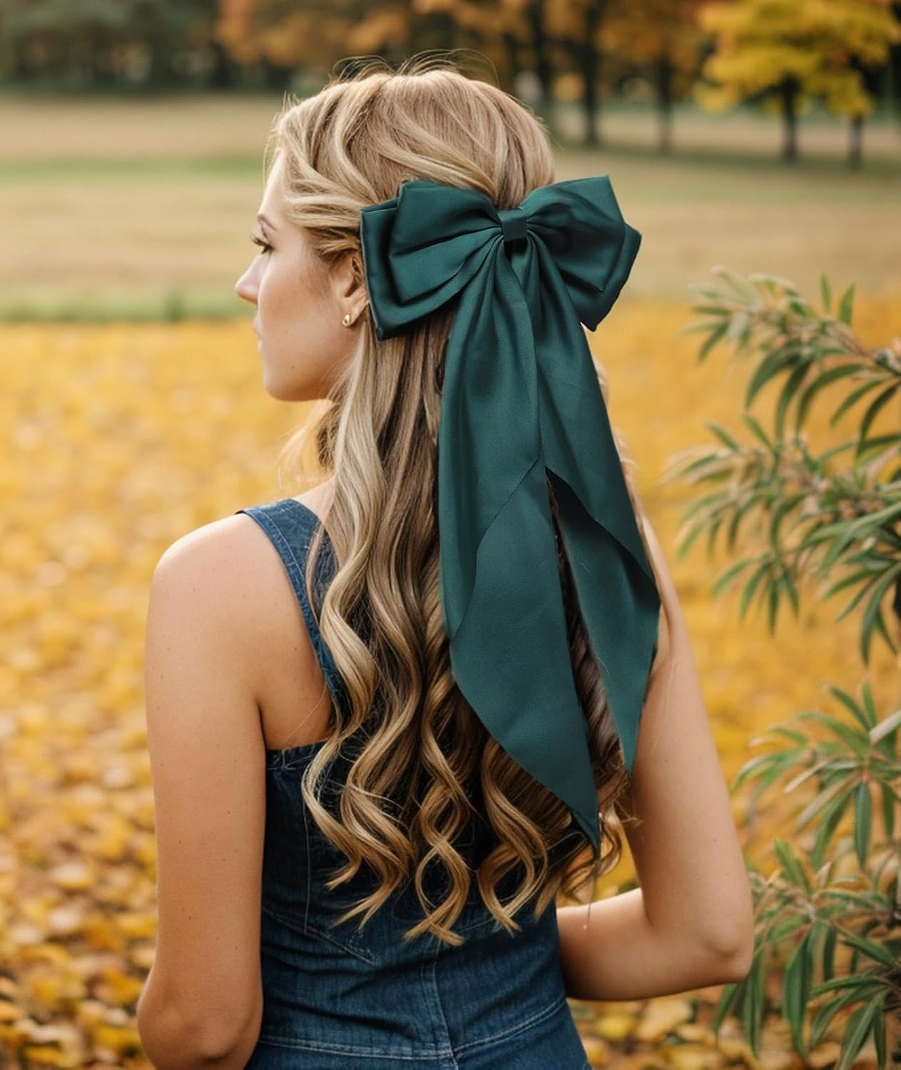 SUSULU Satin Bow Hair Clips for Women,Big Green Hair Bows Hair Slides Metal Clips Long Ribbon Hairpin Girls Barrettes Party Half-Updo Ponytail Accessories 2pcs