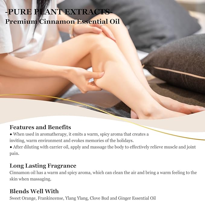 Cinnamon Essential Oil(0.33 oz/10 ml), Premium Cinnamon Oil Pure Essential Oil, Great for Humidifier, Diffusers, Candle Making