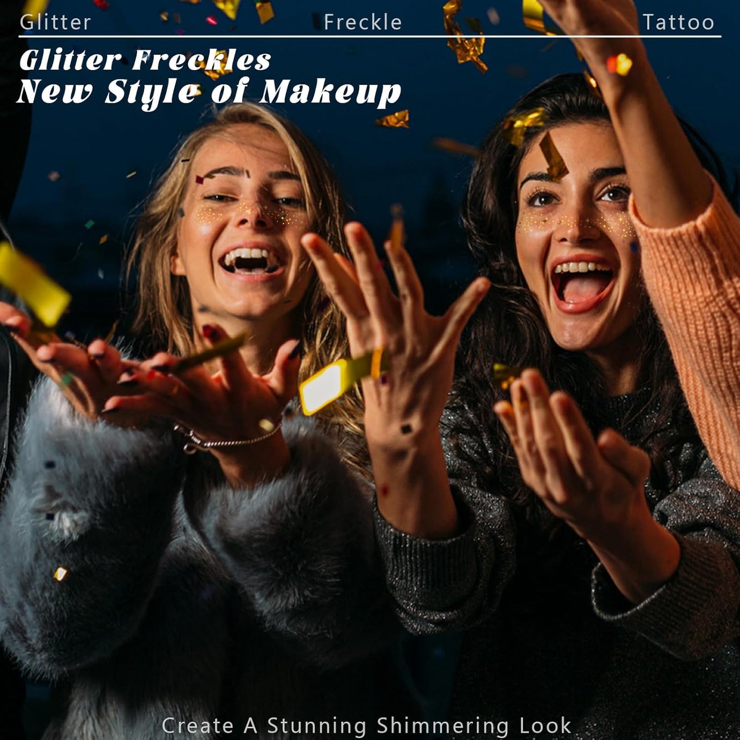 6 PCS Glitter Freckles Face Tattoo, Gold&Silver Waterproof Face Sparkle Glitter Speckles Patches for Women, Cute Star Metallic Glitter Temporary Tattoo Makeup Accessories for Festival #Set A