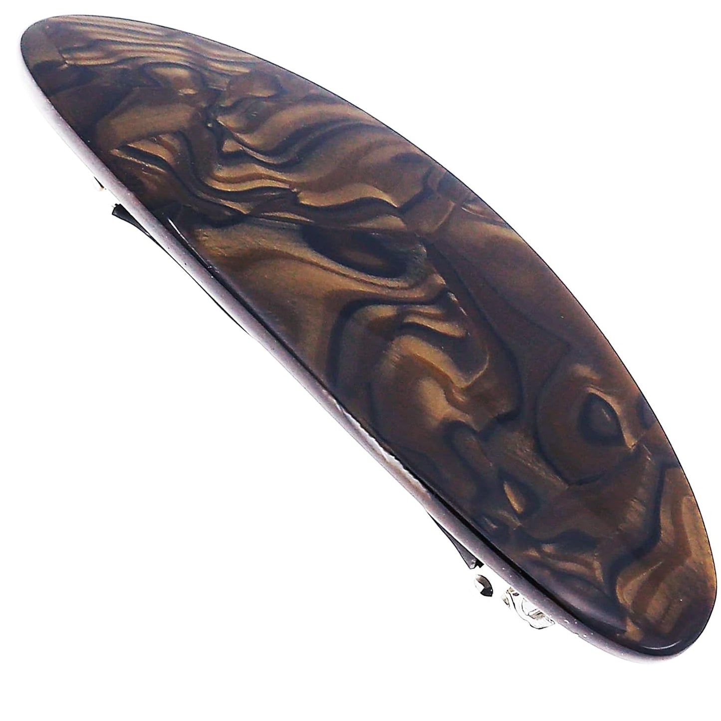 Camila Paris CP3884 French Hair Barrette Clip Handmade Oval Brown, Strong Hold Grip Hair Clips for Women, No Slip Rubberized Metal Closure, Durable Styling Girls Hair Accessories, Made in France