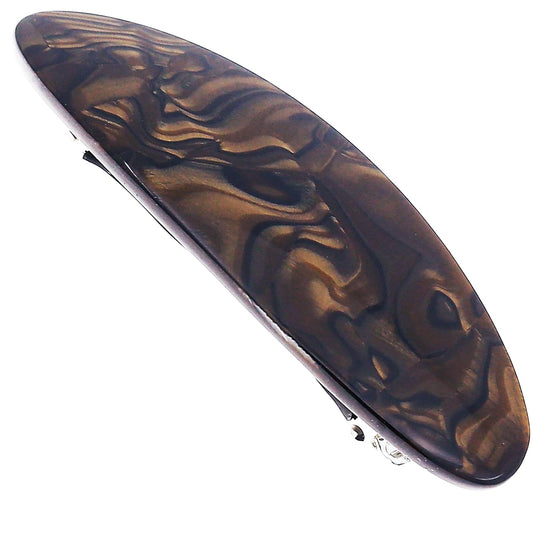 Camila Paris CP3884 French Hair Barrette Clip Handmade Oval Brown, Strong Hold Grip Hair Clips for Women, No Slip Rubberized Metal Closure, Durable Styling Girls Hair Accessories, Made in France