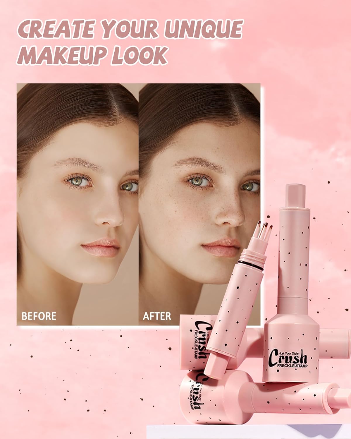 Freckle Stamp, Natural Vivid Faux Freckles Pen, Long Lasting Waterproof Quick Dry Magical Fake Freckle Stamp Pencil, Get Sun-kissed Stars Makeup in One Press, Makeup Gift for Women Girl -02 Medium