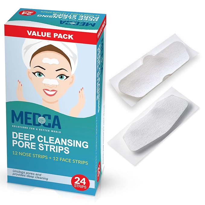 MEDca Deep Cleansing Blackhead Pore Strips - Pack of 24 Peel - Off Blackhead Remover and Pore Unclogging Strips for Nose and Face, Chin, Forehead & Healthier Looking Skin