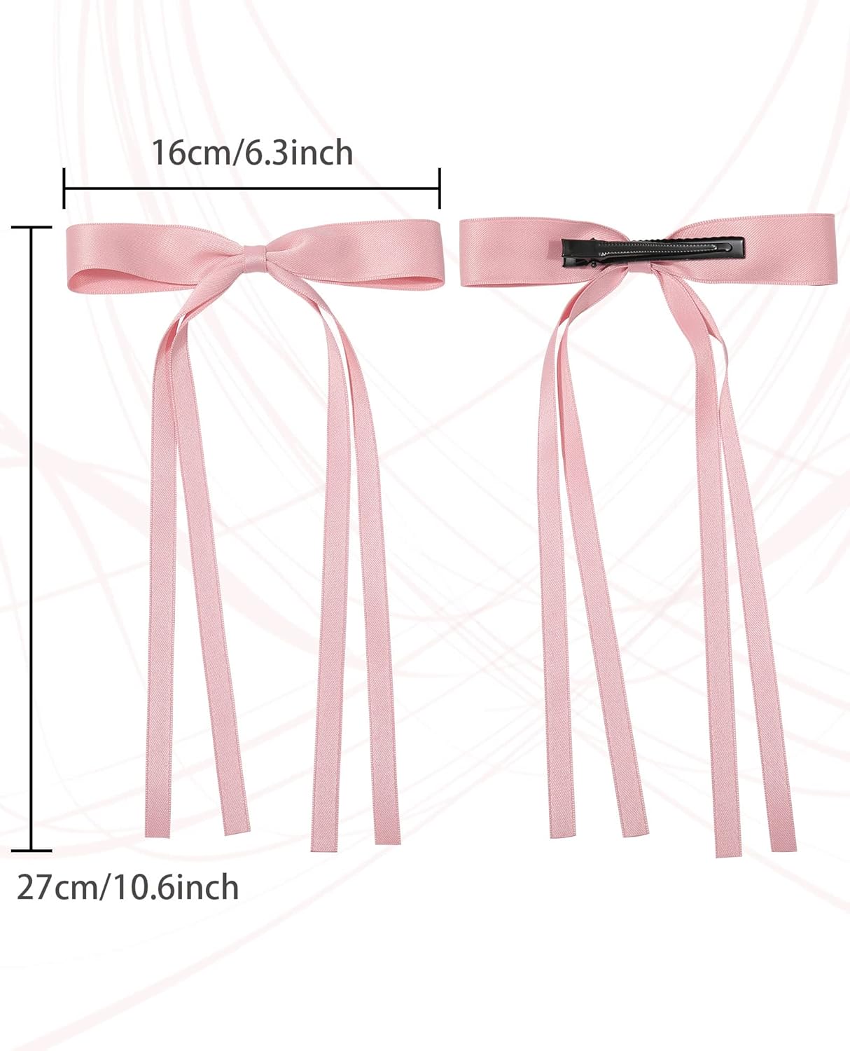 AWAYTR Silky Satin Hair Bow Clip, 3 Pack - Pink, Beige, Black (Long tail, Hair Accessory, Hair Securing, Women, All Ages, Hair Clip)