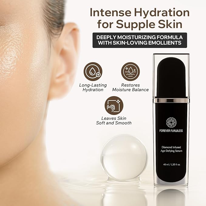 Forever Flawless Diamond Infused Age-Defying Serum - Anti-Aging Serum with Diamond Powder for Smooth, Refreshed Skin- Anti-Wrinkle Serums for Daily Use- Face Glow Serums for Radiant Skin Tone- 1.35 oz