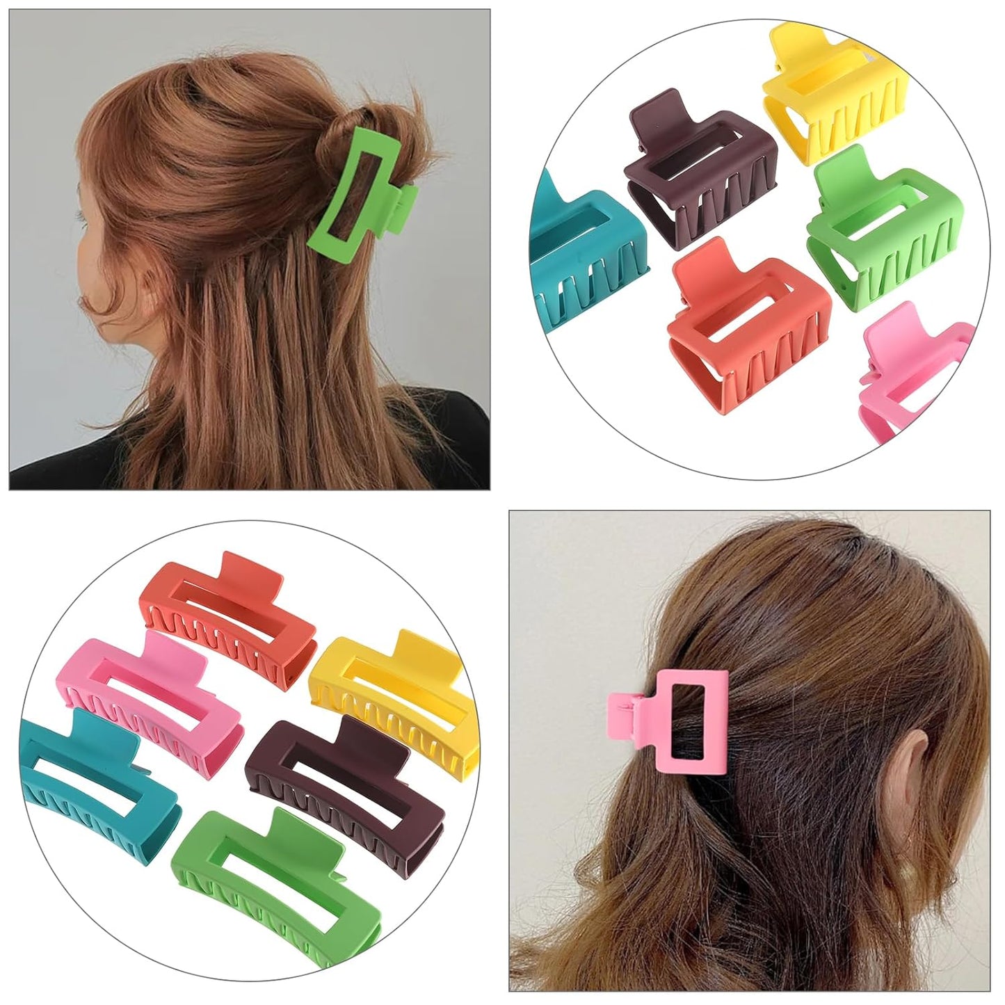 12Pack Colorful Trendy Square Hair Clips, Big and Small Neutral Rectangle Claw Clips, Non-slip Matte Large Hair Clips for Women, Hair Clasps Accessories Red Green Yellow