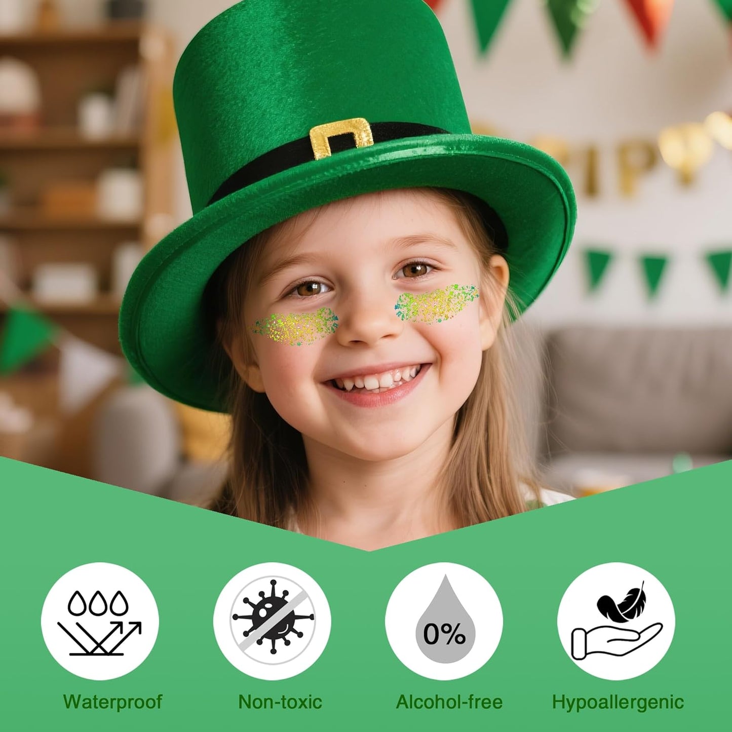 Chameleon Green Body Hair Glitter Stick,Gold Green Face Glitter St Patricks Day Accessories,Waterproof Shimmer St Patrick's Day Outfit for Women,Mardi Gras Rave Singer Concert Makeup