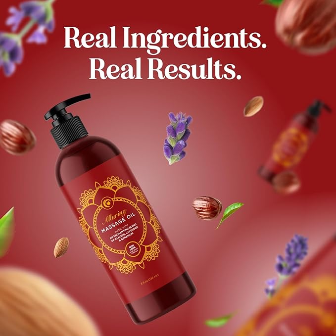 Relaxing Massage Oil for Massage Therapy - Aromatherapy Full Body Massage Oil with Enchanting Lavender Ylang Ylang Orange and Geranium Essential Oils - Naturally Scented Vegan Non GMO & Gluten Free