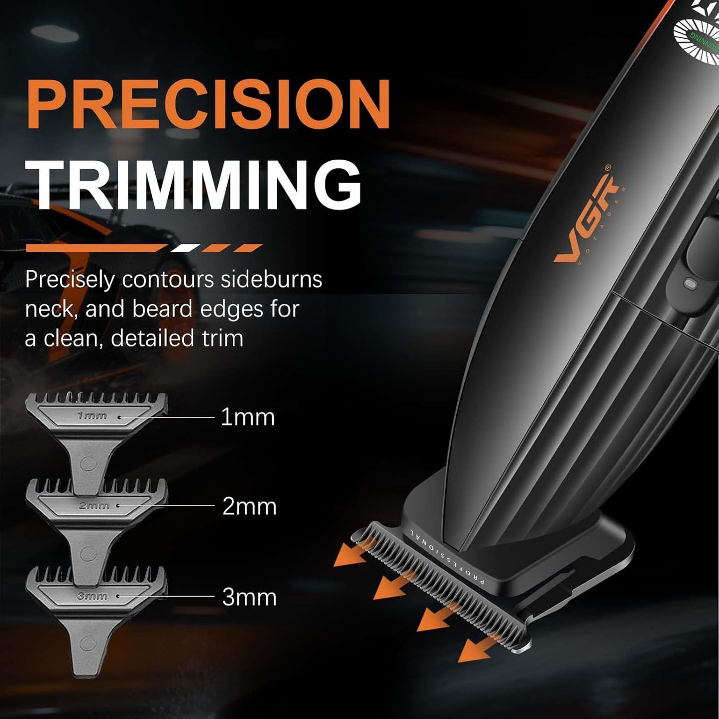 VGR 889T Professional Hair Trimmer for Men, 9000RPM High Speed Cordless Hair Clippers Beard Trimmer with Ceramic & DLC T Blade, Zero Gapped Barber Clippers with USB Charging Base, LED Display