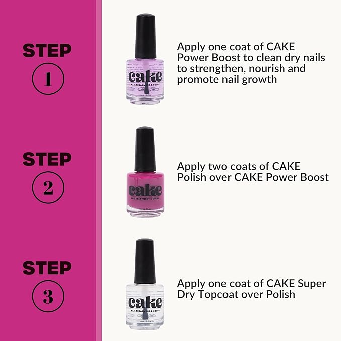 Nail Strengthener & Nail Polish Duo, Nail Repair for Damaged Nails, Nail Hardener & Growth, Non Toxic, Professional Applicator Brush, Keratin Enriched (Berry Me) - CAKE Power Boost (1 fl oz)
