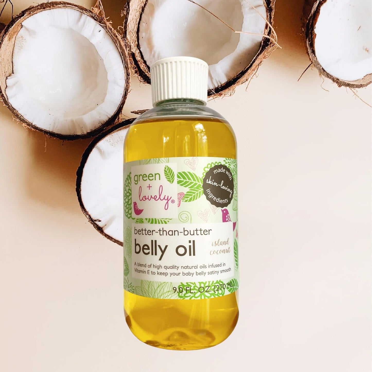 Green + Lovely Better than Butter Belly Oil Pregnancy Stretch Mark Prevention, Stretch Mark Cream, Pregnancy Must Haves, Pregnancy Essential, Enhanced Vitamin E Skin, 9 Fl Oz Island Coconut