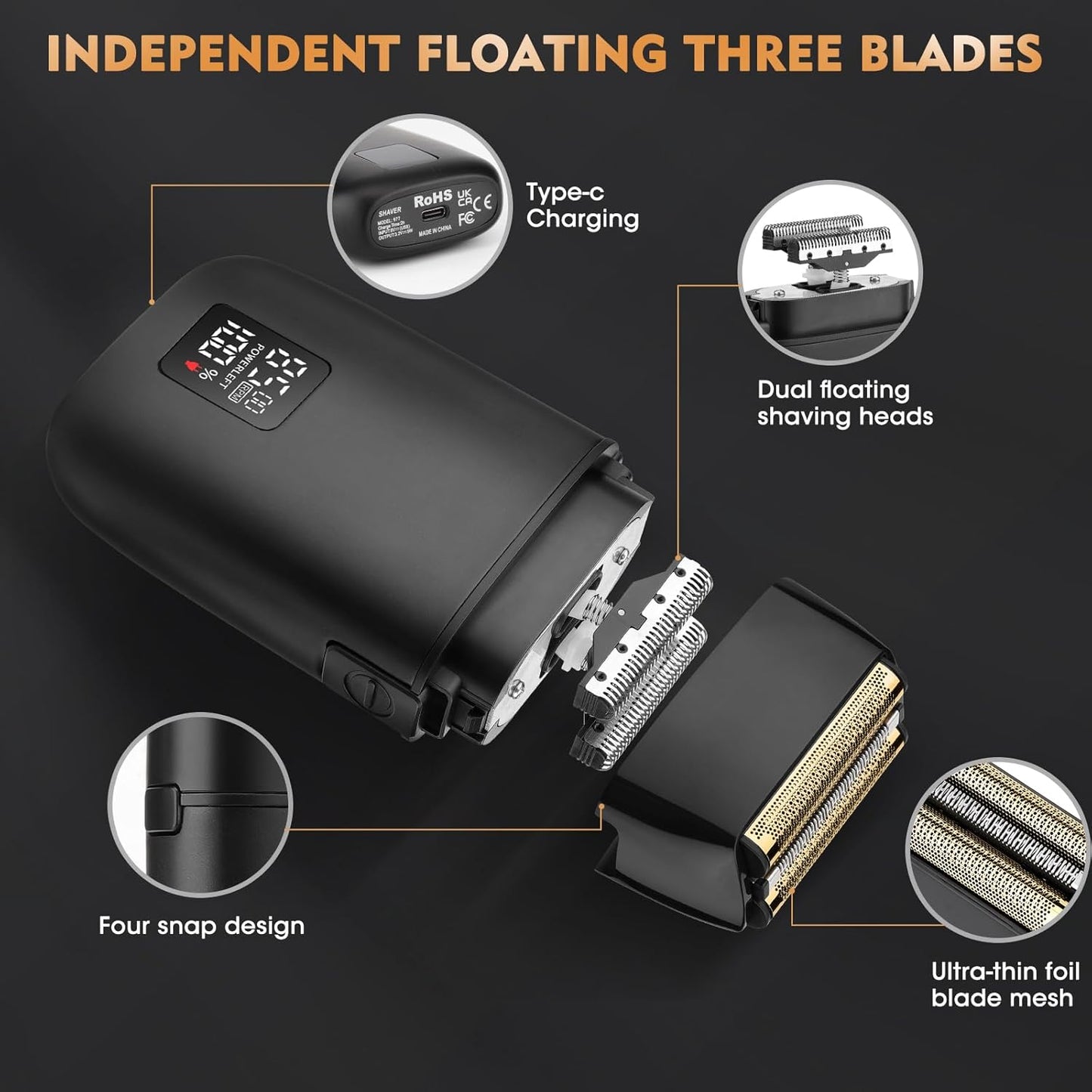 Professional Hair Clipper for Men, 3 in 1 Hair Clipper Beard Trimmer and Electric Foil Shaver Set with LED Display, Cordless Grooming Kit for Home, Travel, Barber, Ideal Gift for Him
