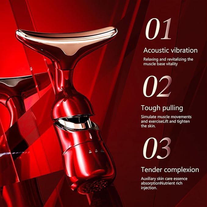 MMRH Firming Wrinkle Beauty Devicer for Facial/Neck/Eye, Multifunctional Vibration Massage Instrument, 3-in-1 Facial Skincare Instrument for Skin Care for Improve,Smooth and Tightening Skin (red)