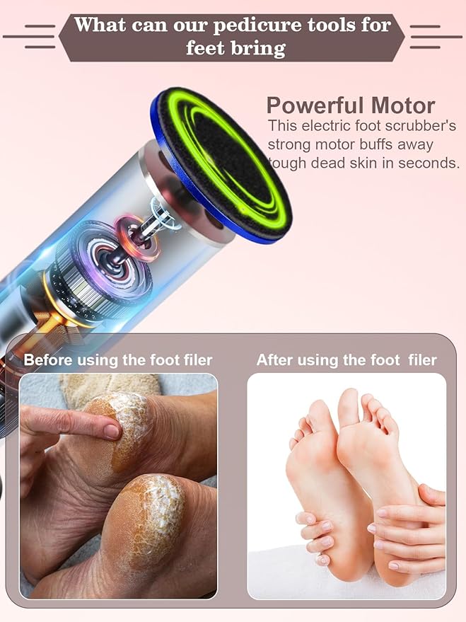 Electric Foot Callus Remover,Foot Scrubber & Callus Remover for Feet Foot Spa Pedicure Tool with 60 Grinding Discs Professional Electric Foot File Ideal for Nurses Teachers Workers