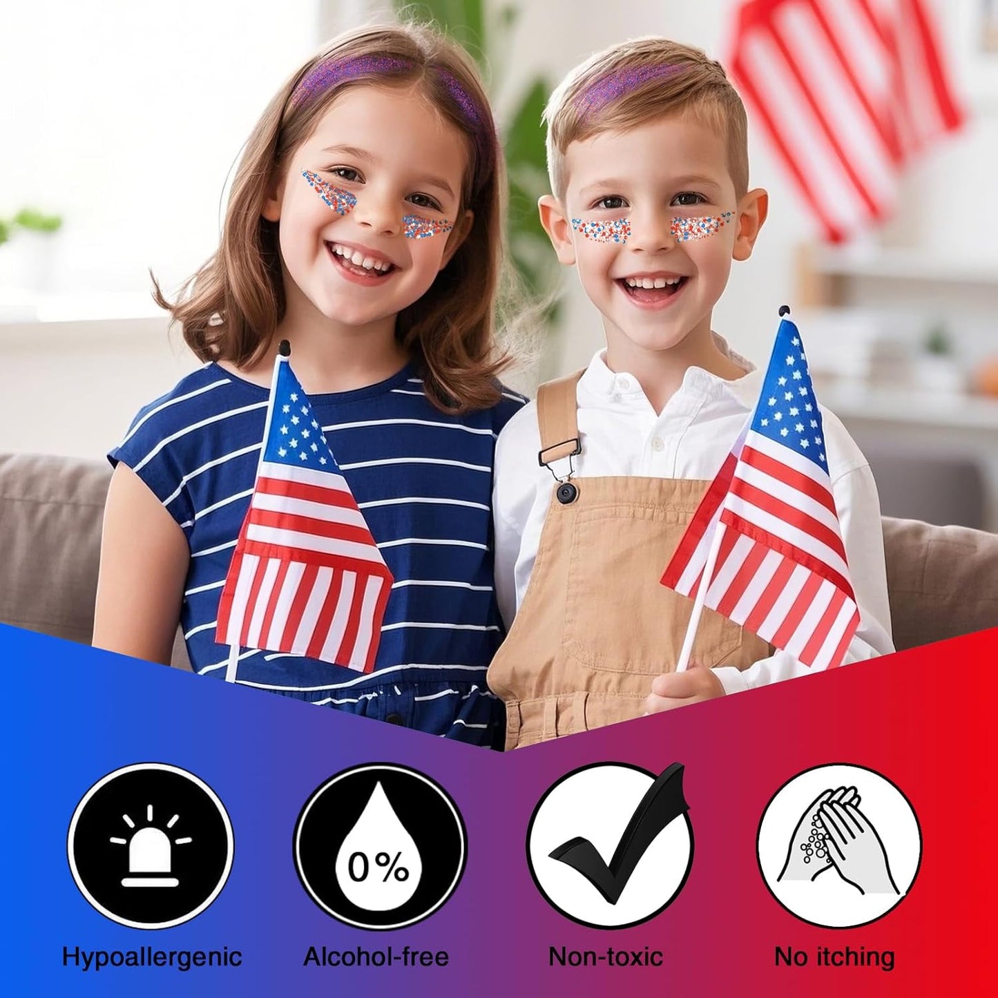 4 jars Red Blue White Hair Glitter,4th of July Body Face Glitter,USA Flag Star Patriotic Sparkle Makeup,Chunky Fourth of July Outfits for Women & Kids,Independence Day Accessories,40g/1.41 oz