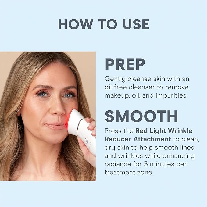 NuFACE Trinity+ LED Red Light Wrinkle Reducer Attachment for Microcurrent Facial Device - FDA Cleared at Home 3-Minute Fine Lines and Wrinkles Treatment for Smile Lines, Under Eyes & Forehead