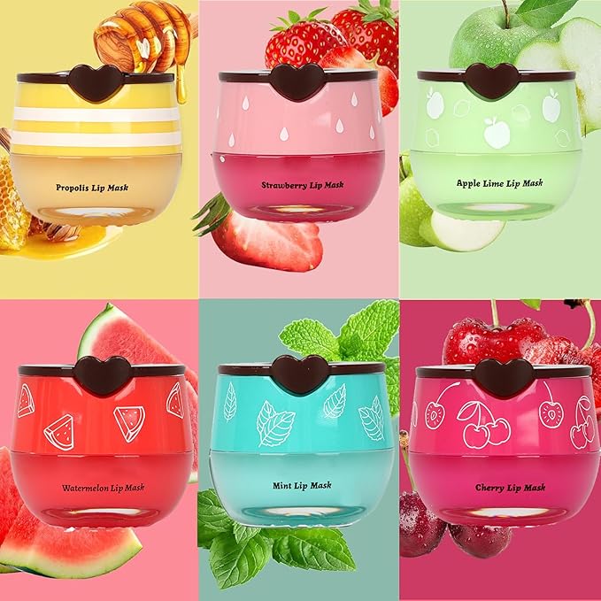 6Pcs Bee Lip Balm Honey Pot,Lip Sleeping Mask Hydrating Prevention Dry and Cracked Lip Scrubs Exfoliator Lip Care,Lip Mask Overnight Reduces Lip Lines