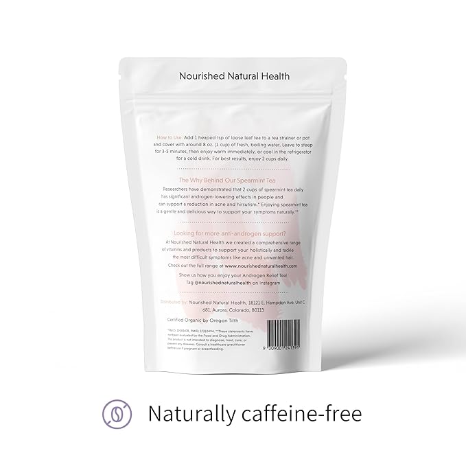 Nourished Androgen Relief Spearmint Tea - Organic Herbal Spearmint Tea for Clear Skin and Reduced Unwanted Facial Hair Growth - 240 Servings