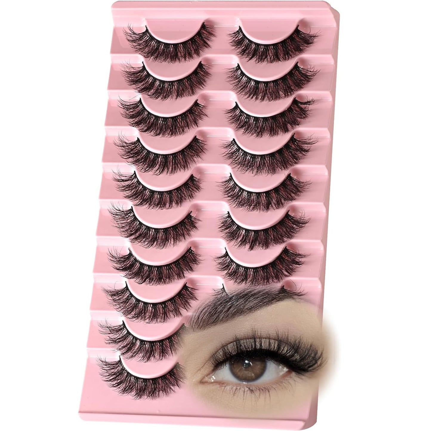 FARRED Natural Lashes Short Eyelashes Wispy False Mink Lash Pack 10 Pair Natural Look Fluffy Cat Eye Strip Eyelash Small Fake Lashes Full Pestañas Sets for MUA and Beginners Daily Makeup (C6 | 8-14MM)