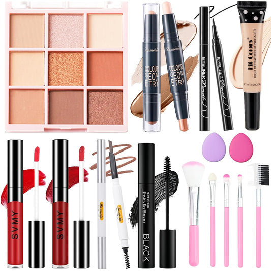Makeup Set for Women, Basic Makeup Kit for Beginners & Professionals, Mini Makeup Set for Teens & Adults, Travel Make up Set for Girls, 9 Colors Eyeshadow Palette, Lip Gloss, Face & Eye Make up
