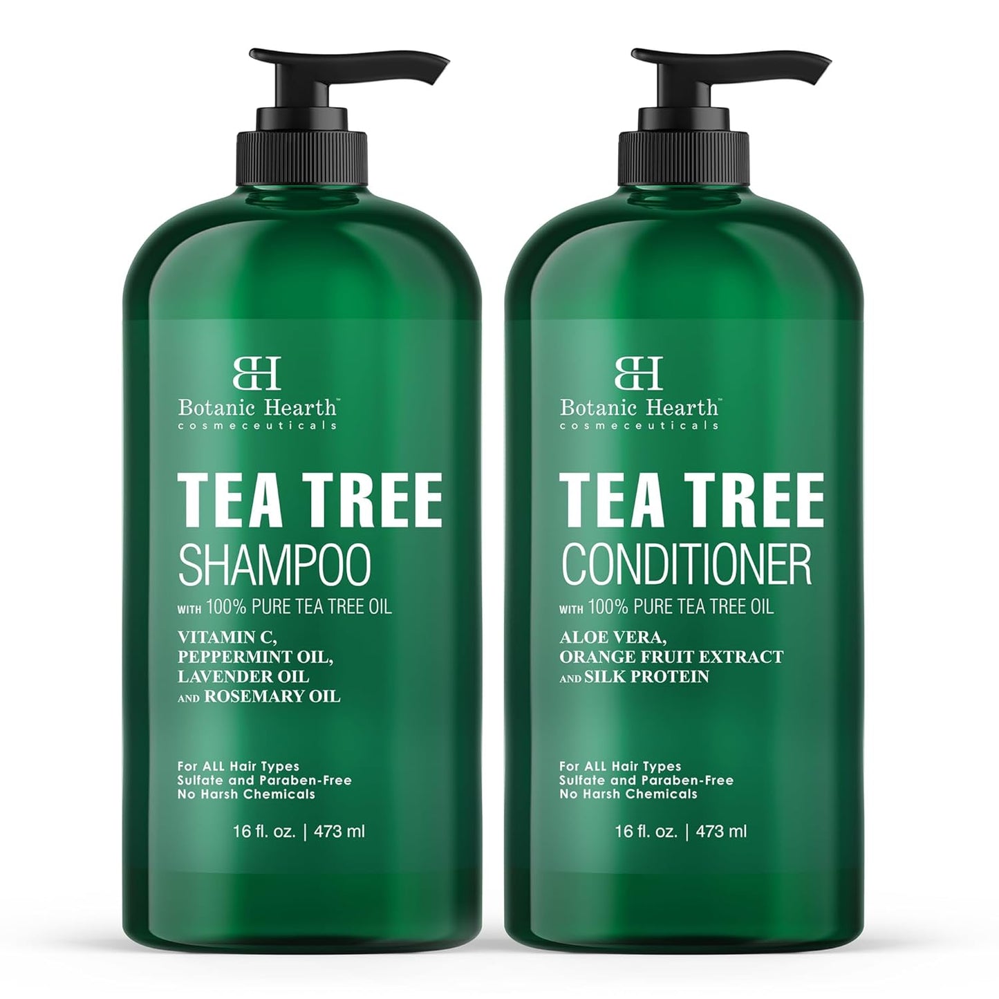Botanic Hearth Tea Tree Shampoo And Conditioner Set | With 100% Pure Tea Tree Oil, For Itchy And Dry Scalp, Sulfate/Paraben Free | For Men And Women | 16 Fl Oz Each