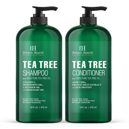 Botanic Hearth Tea Tree Shampoo And Conditioner Set | With 100% Pure Tea Tree Oil, For Itchy And Dry Scalp, Sulfate/Paraben Free | For Men And Women | 16 Fl Oz Each