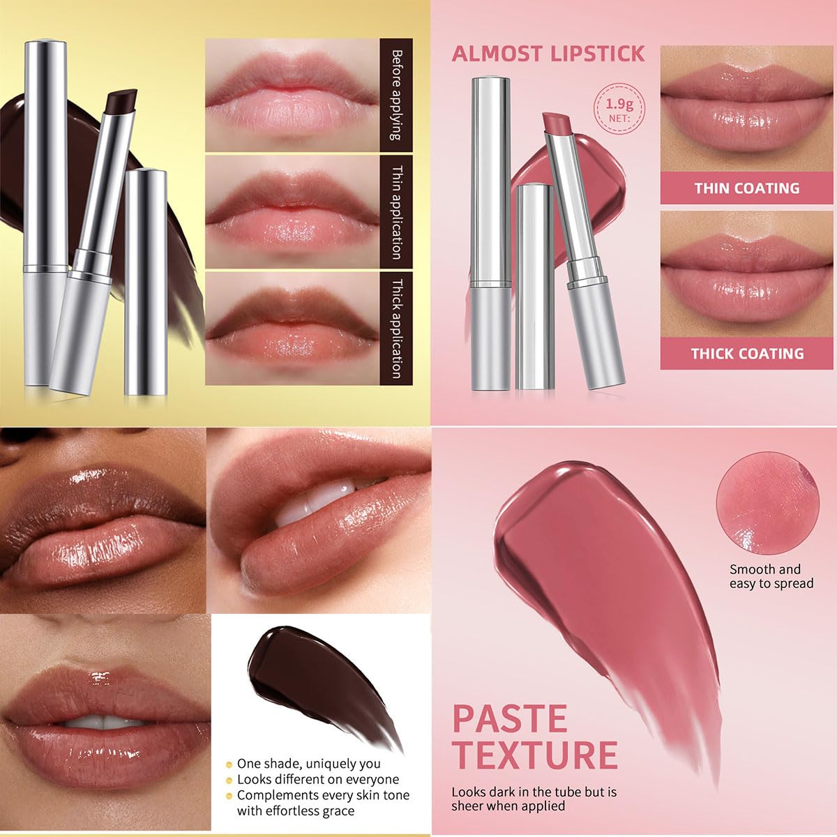 2PCS Honey Lipstick Tinted Lip Balm,Black and Pink Lipstick,Hydrating Natural Glossy Sheer Black Lip Balm,Moisturizing Makeup Lip Care for Repairing Dry Lips