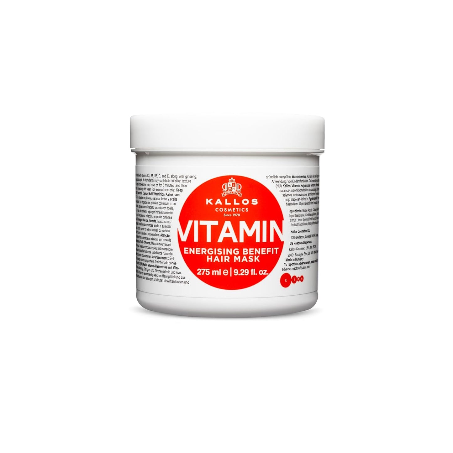 Kallos KJMN Vitamin Energising Hair Mask with ginseng extract and avocado oil 275 ml - 9,29 Fl Oz