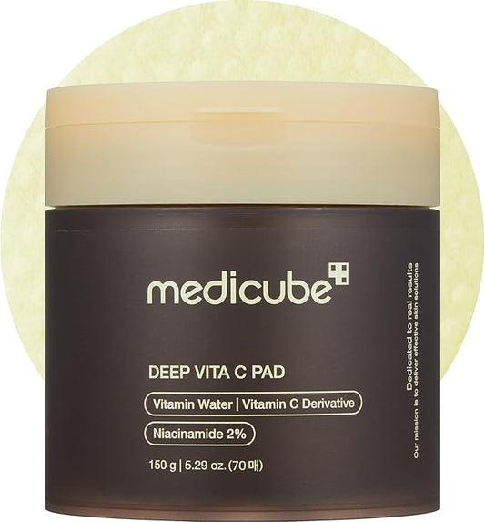 medicube Deep Vita C Facial Pads, Vitamin C Toner Pads for Uneven Skin Tone, 500,000PPM of vitamin water & 3 types of vitamin, Hydrating & Resurfacing (70 sheets)