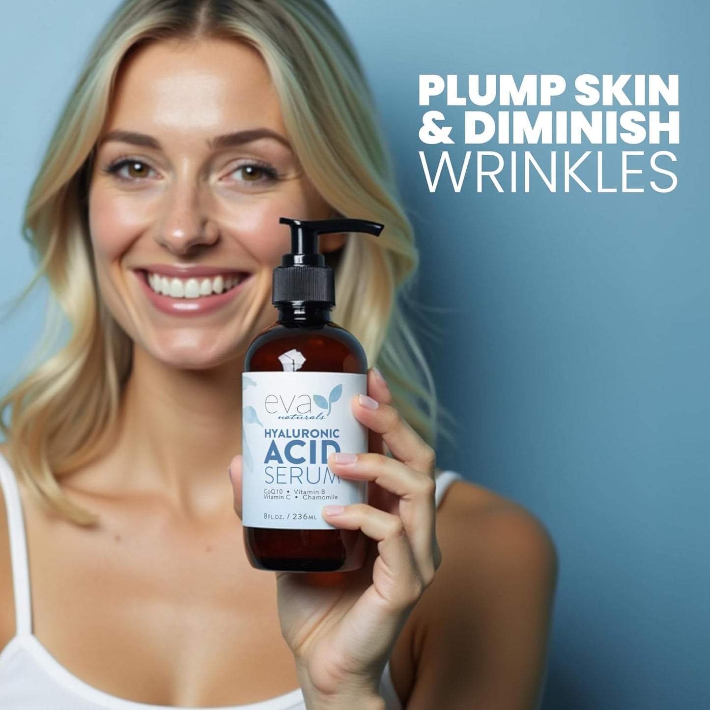 Eva Naturals Anti-Aging Hyaluronic Acid Serum For Face - Professional & Potent Hydrating Anti-Wrinkle Formula For Fine Line & Uneven Skin Tone - Contains Vitamin C, B, & E, Paraben Free (8 Oz)