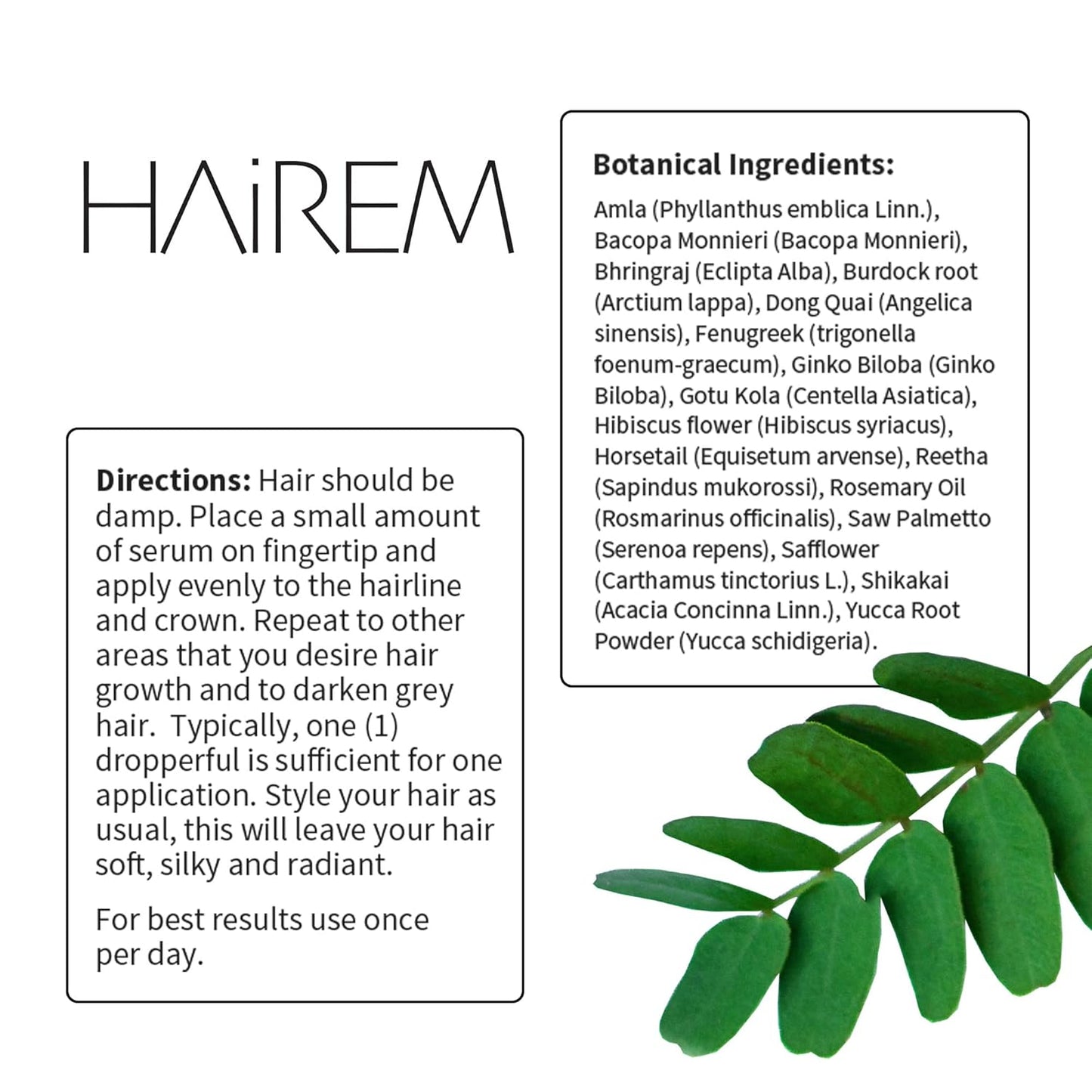 HAiREM™ Botanical Hair Serum, Promotes Hair Growth, Thicker & Fuller Hair, Darkens Grey Hair, For Men & Women - 2oz (2 Bottles)